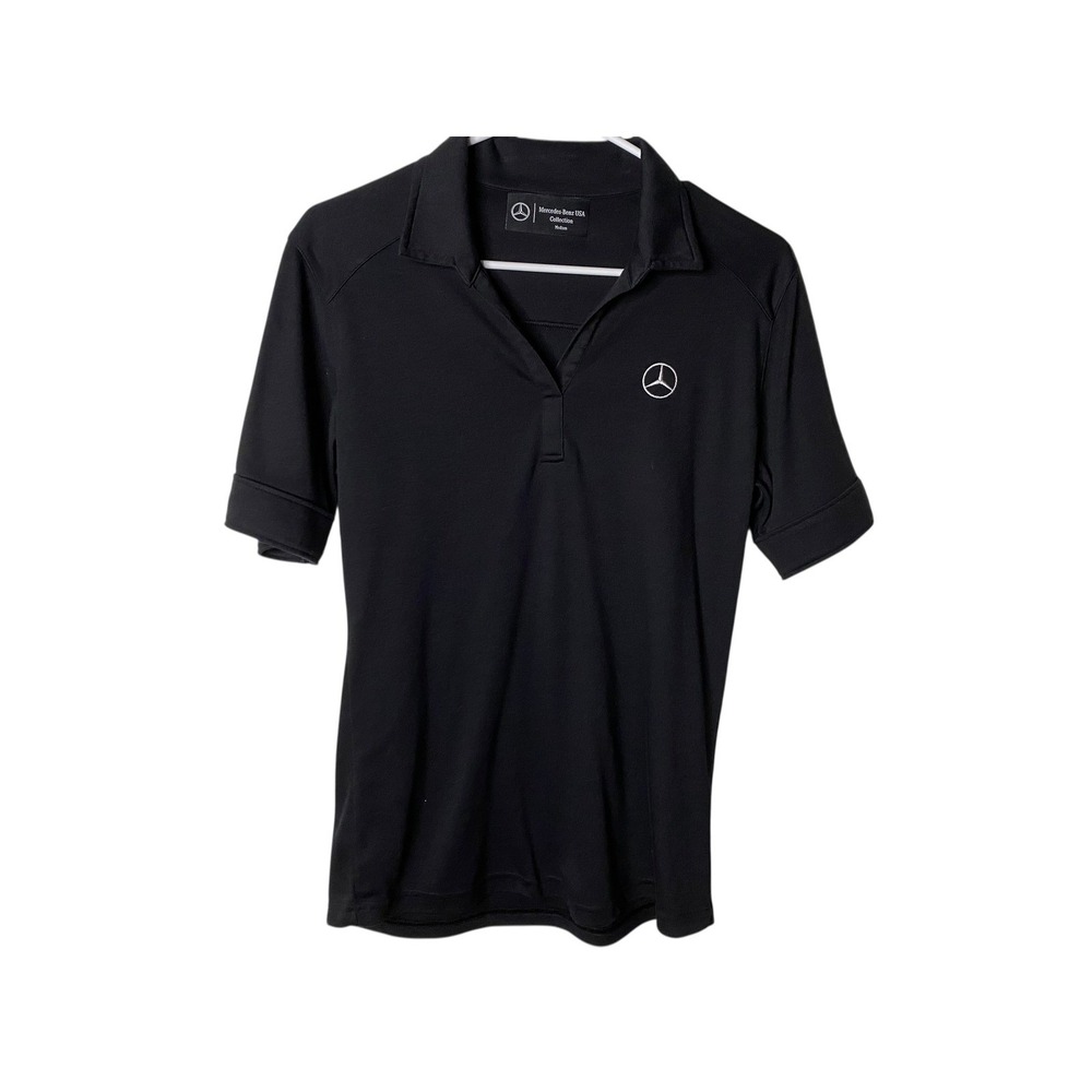 Mercedes Benz USA Collection Womens Black Short Sleeve Polo Shirt Emblem Medium